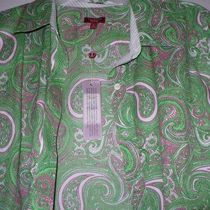 Talbots 16 green pink paisley cotton blouse